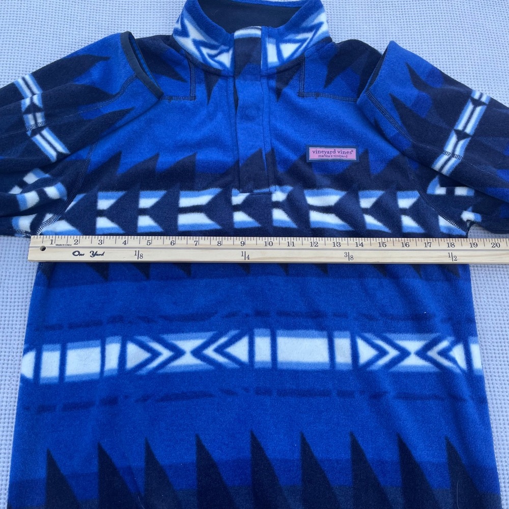Vineyard Vines Mens XS Shep Fleece Pullover Aztec Blue Geometric Snap Mock - Picture 5 of 7